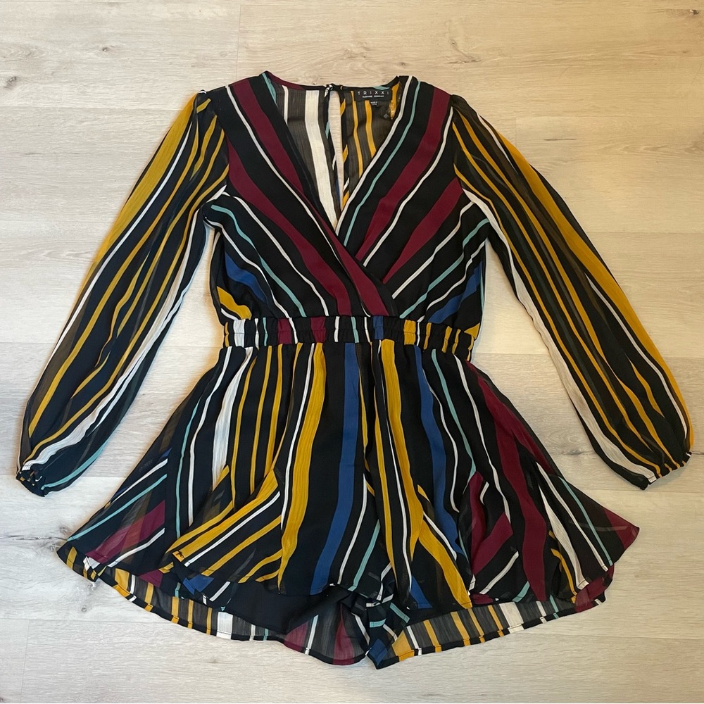 Fun Striped Romper with Sheer Sleeves